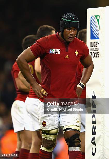 Thierry Dusautoir of France is dejected after a New Zealand try is scored during the 2015 Rugby World Cup Quarter Final match between New Zealand and...
