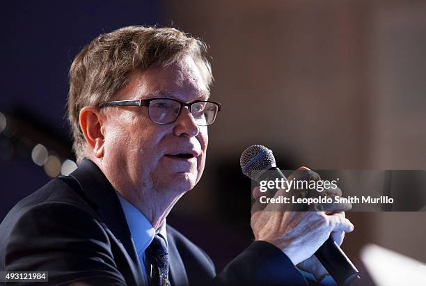 Nobel laureate George Fitzgerald Smoot speaks during the conference "Mapas del Universo. Su historia" as part of the 43° Edition of International...