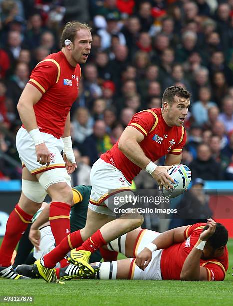 Gareth Davies of Wales during the Rugby World Cup Quarter Final match between South Africa and Wales at Twickenham Stadium on October 17, 2015 in...