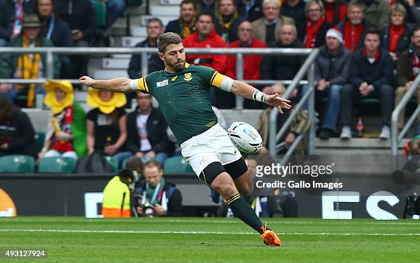 Willie le Roux of South Africa during the Rugby World Cup Quarter Final match between South Africa and Wales at Twickenham Stadium on October 17,...