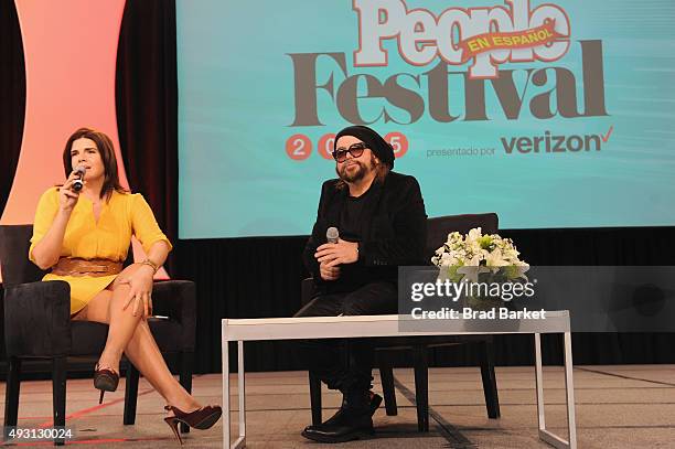 Lena Hansen, Senior Writer at People en Español Magazine, speaks with singer and songwriter Carlos Varela on stage at Festival PEOPLE En Espanol 2015...