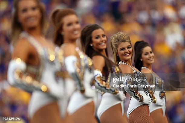 Members of the LSU Golden Girls perform before the game against the Florida Gators at Tiger Stadium on October 17, 2015 in Baton Rouge, Louisiana.