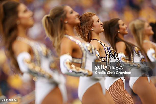 Members of the LSU Golden Girls perform before the game against the Florida Gators at Tiger Stadium on October 17, 2015 in Baton Rouge, Louisiana.