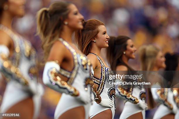 Members of the LSU Golden Girls perform before the game against the Florida Gators at Tiger Stadium on October 17, 2015 in Baton Rouge, Louisiana.