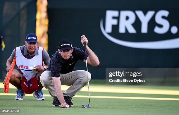 Brendan Steele putts on the 18th green during the third round of the Frys.com Open on October 17, 2015 at the North Course of the Silverado Resort...