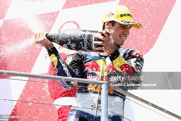 Miguel Oliveira of Portugal and Red Bull KTM Ajo celebrates winning the Moto3 race during the 2015 MotoGP of Australia at Phillip Island Grand Prix...