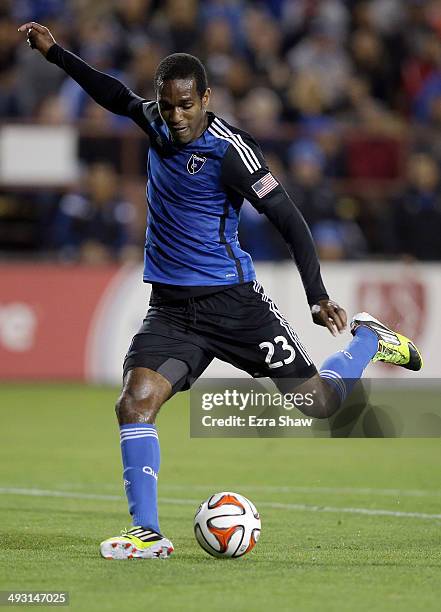 Atiba Harris of San Jose Earthquakes in action against the Colorado Rapids at Buck Shaw Stadium on May 7, 2014 in Santa Clara, California.