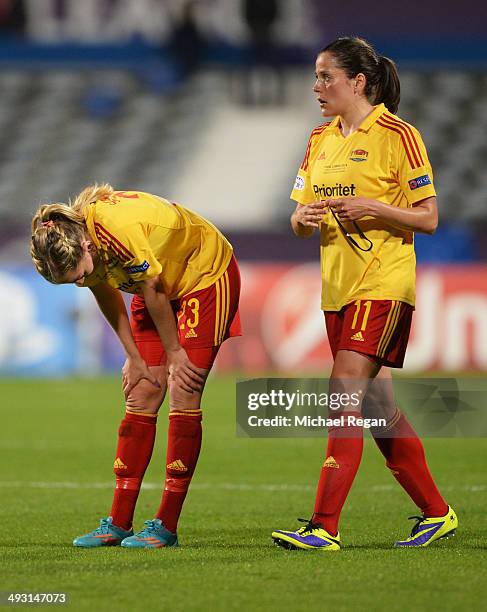 Linda Sembrant and Madelaine Edlund of Tyreso FF look dejected in defeat after the UEFA Women's Champions Final match between Tyreso FF and Wolfsburg...