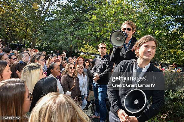 Isaac Hanson, Taylor Hanson and Zac Hanson attend Hanson's Take The Walk Campaign at Irving Plaza on October 17, 2015 in New York City.