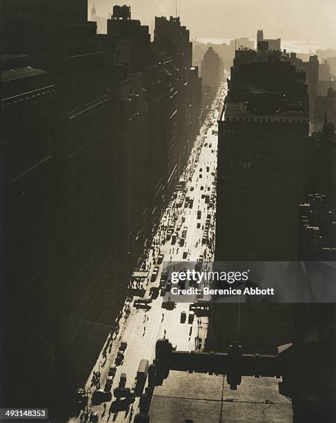 View of Seventh Avenue looking South from 35th Street in circa 1938 in New York, New York.