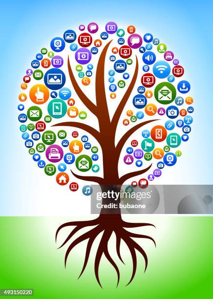 tree with roots technology internet and web media icon pattern - laptop grass stock illustrations