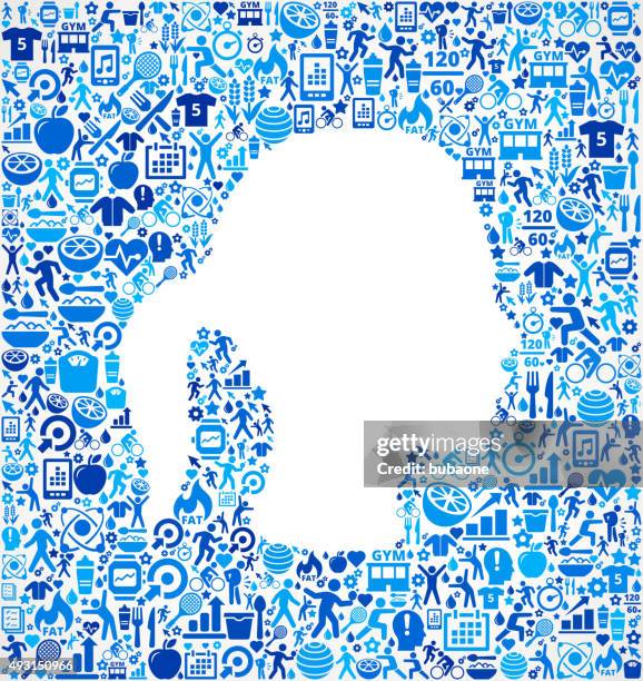 female head fitness and diet vector button pattern - head profile vector stock illustrations
