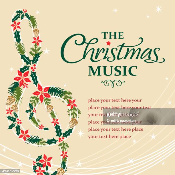 ilustraciones, imágenes clip art, dibujos animados e iconos de stock de agudos notas musicales forma de navidad de flores - christmas music