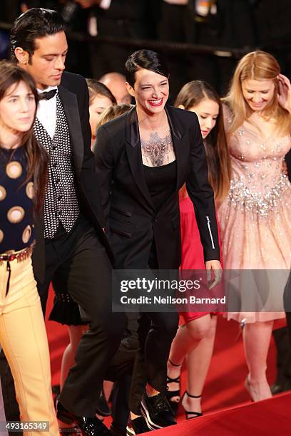 Charlotte Gainsbourg, Gabriel Garko and director Asia Argento attends the "Misunderstood" premiere during the 67th Annual Cannes Film Festival on May...