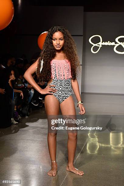 Model, wearing designs from the Jessica Simpson Collection, at petitePARADE / Kids Fashion Week, NYC October 2015 at Spring Studios on October 17,...