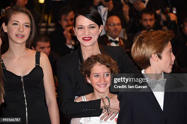 Director Asia Argento, Giulia Salerno and Andrea Pittorino attends the "Misunderstood" premiere during the 67th Annual Cannes Film Festival on May...