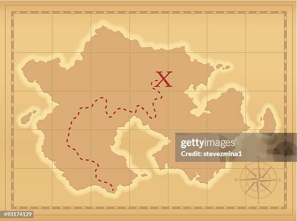 stockillustraties, clipart, cartoons en iconen met treasure map - waterschade