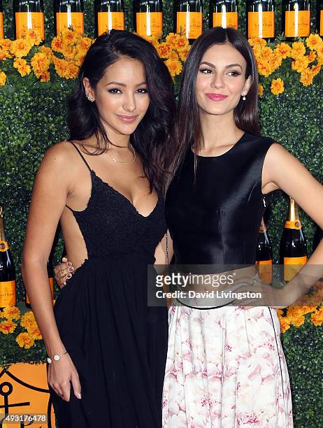 Model Melanie Iglesias and actress Victoria Justice attend the Sixth-Annual Veuve Clicquot Polo Classic, Los Angeles at Will Rogers State Historic...