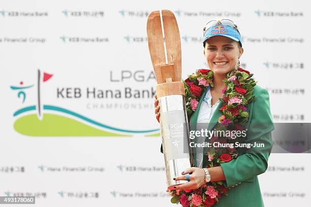 Lexi Thompson of United States lifts the winners trophy during a ceremony following the LPGA KEB HanaBank on October 18, 2015 in Incheon, South Korea.