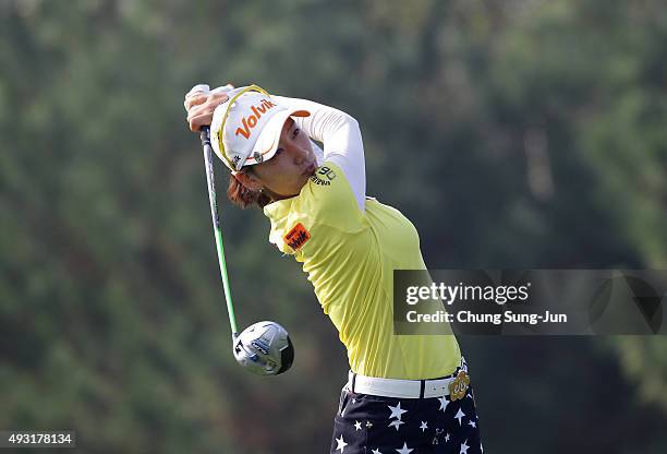 Chella Choi of South Korea plays a tee shot on the 2nd hole during round four of the LPGA KEB HanaBank on October 18, 2015 in Incheon, South Korea.