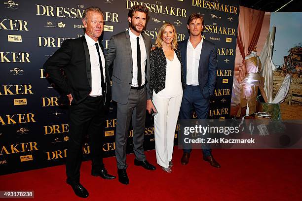 Craig Hemsworth, Liam Hemsworth, Leonie Hemsworth and Chris Hemsworth arrive ahead of the Australian premiere of 'The Dressmaker' on October 18, 2015...