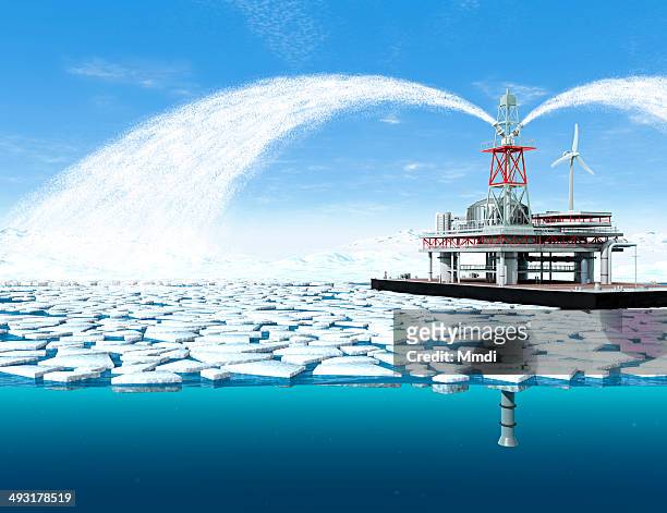 re-icing the arctic - wind farm sea stock illustrations