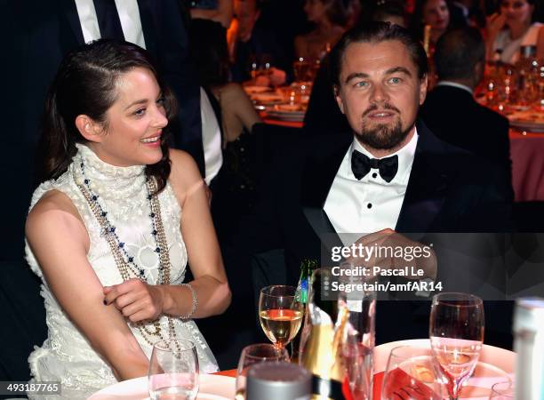 Leonardo DiCaprio and Marion Cotillard attend amfAR's 21st Cinema Against AIDS Gala Presented By WORLDVIEW, BOLD FILMS, And BVLGARI at Hotel du...