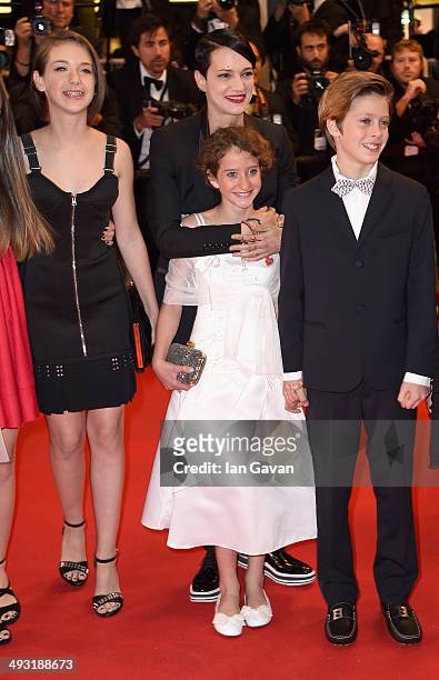 Director Asia Argento, Giulia Salerno and Andrea Pittorino attend the "Incompresa" Premiere during the 67th Annual Cannes Film Festival on May 22,...