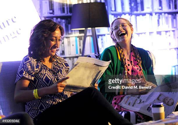 Shazia Mirza and Jessie Cave speak during day four of Stylist Magazine's first ever 'Stylist Live' event at the Business Design Centre on October 18,...