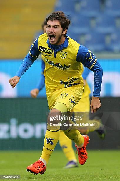 Alberto Paloschi of AC Chievo Verona celebrates after scoring a goal during the Serie A match between Genoa CFC and AC Chievo Verona at Stadio Luigi...