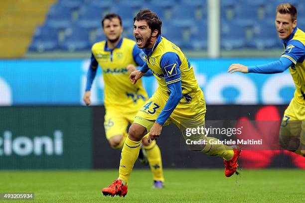 Alberto Paloschi of AC Chievo Verona celebrates after scoring a goal during the Serie A match between Genoa CFC and AC Chievo Verona at Stadio Luigi...