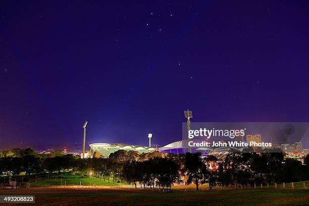 adelaide oval at night. south australia. - adelaide night stock pictures, royalty-free photos & images