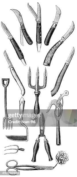 illustrations, cliparts, dessins animés et icônes de matériel de jardin - garden fork