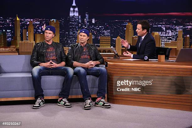 Episode 0064 -- Pictured: Actor Will Ferrell and drummer Chad Smith during an interview with host Jimmy Fallon on May 22, 2014 --