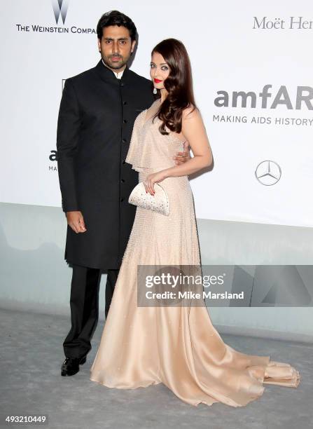 Aishwarya Rai and Abhishek Bachchan attend amfAR's 21st Cinema Against AIDS Gala, Presented By WORLDVIEW, BOLD FILMS, And BVLGARI at the 67th Annual...