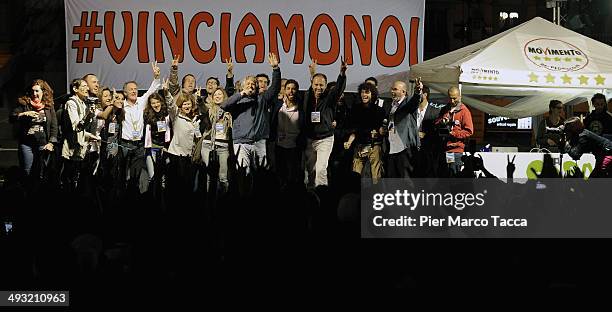 Beppe Grillo, founder of the Movimento 5 Stelle , speaks during a political rally at Piazza del Duomo on May 22, 2014 in Milan, Italy. The European...