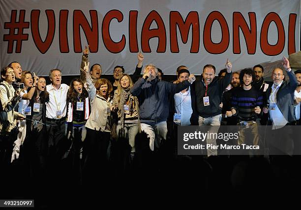 Beppe Grillo, founder of the Movimento 5 Stelle , speaks during a political rally at Piazza del Duomo on May 22, 2014 in Milan, Italy. The European...