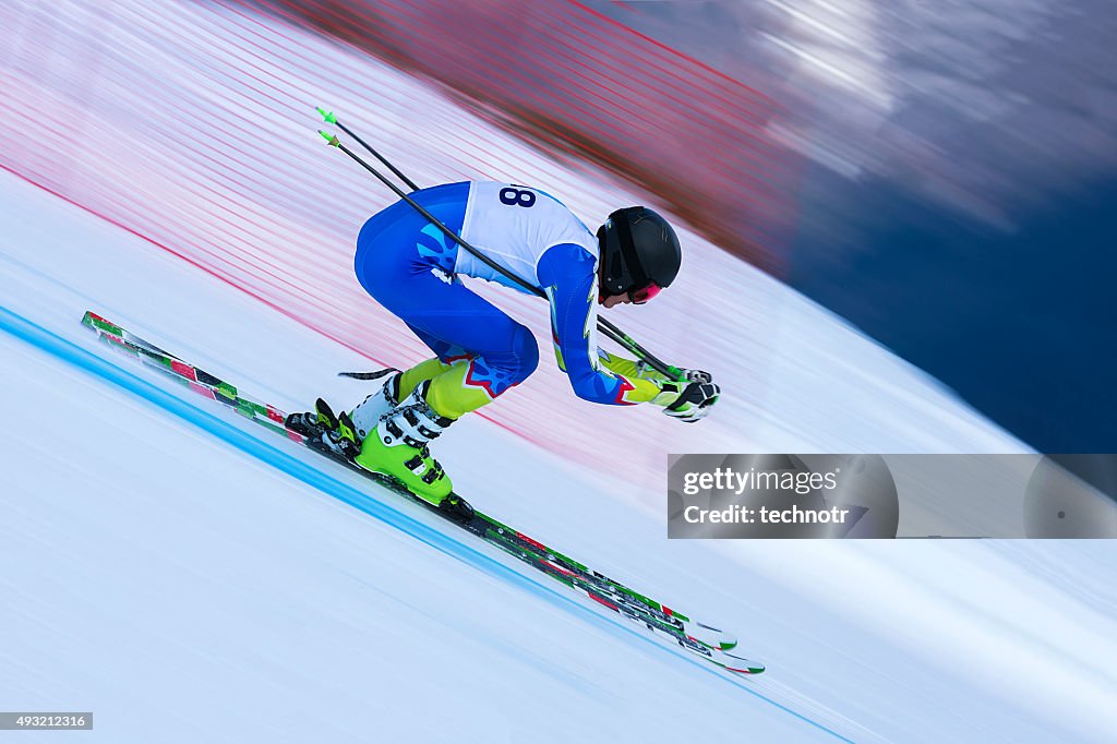 Young Male Skier at Straight Downhill Race