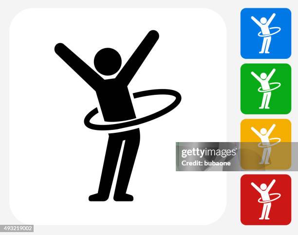 stick figure hula hooping icon flat graphic design - hula hoop stock illustrations