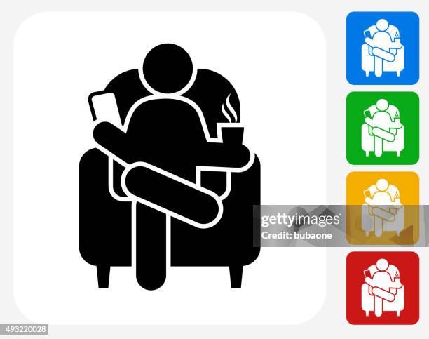 drinking and reading icon flat graphic design - informal learning icon stock illustrations