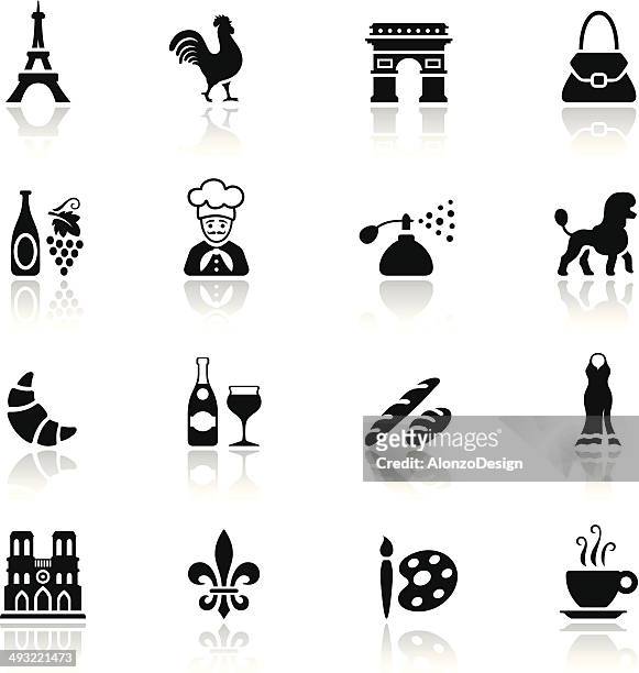 illustrazioni stock, clip art, cartoni animati e icone di tendenza di set di icone nero francia - icona monumenti