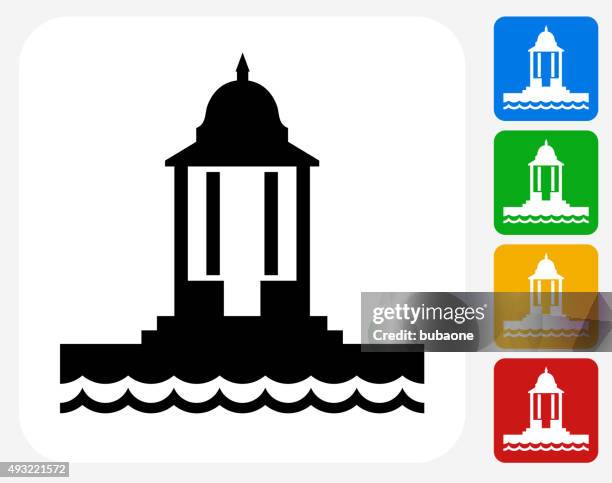 lighthouse icon flat graphic design - lighthouse waves stock illustrations