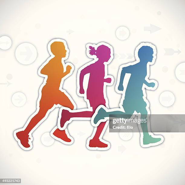 ilustraciones, imágenes clip art, dibujos animados e iconos de stock de los niños corriendo - pruebas en pista