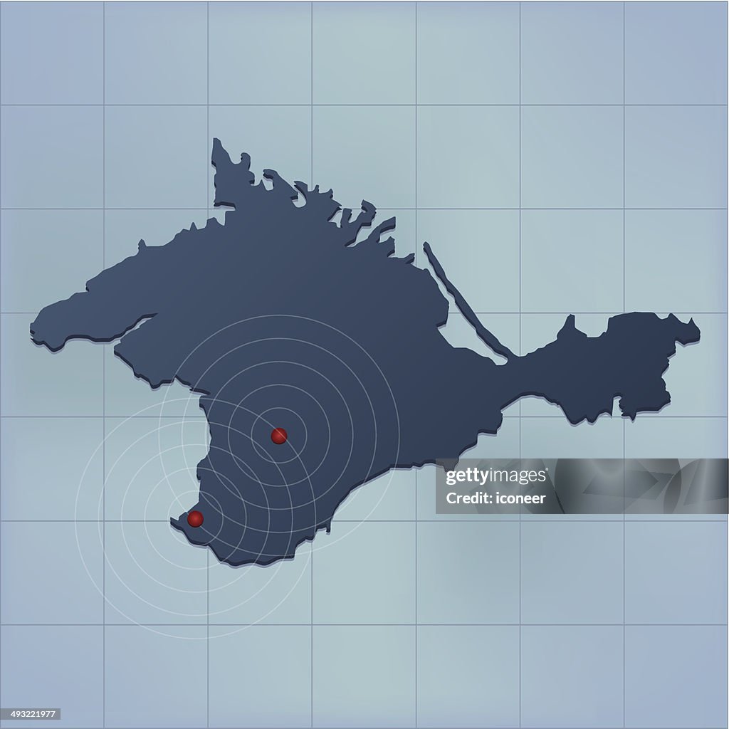 Crimeia mapa azul escuro com cidades