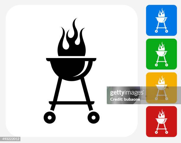 grill icon flat graphic design - bbq smoker stock illustrations