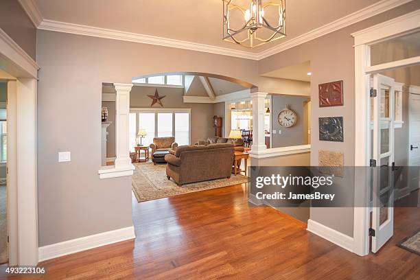 elegant home foyer with hardwood floors - hardwood stock pictures, royalty-free photos & images