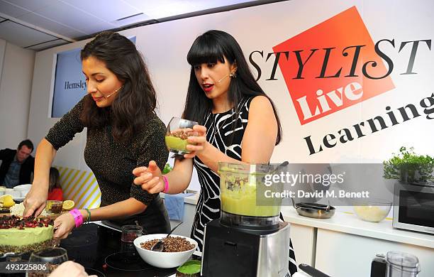 Jasmine Hemsley and Melissa Hemsley of Hemsley+ Hemsley on stage during day four of Stylist Magazine's first ever 'Stylist Live' event at the...