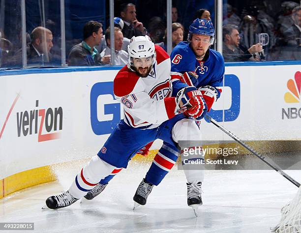 Max Pacioretty of the Montreal Canadiens skates against Anton Stralman of the New York Rangers in the second period of Game Three of the Eastern...