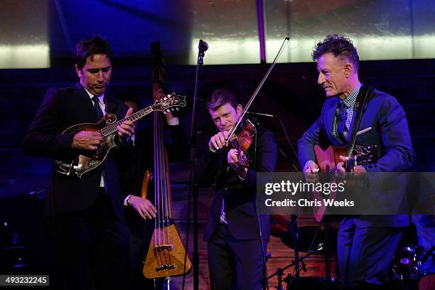 Musicians Keith Sewell, Luke Bulla and Lyle Lovett perform at the Annenberg Space for Photography Opening Celebration for "Country, Portraits of an...