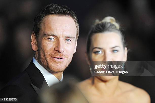Kate Winslet and Michael Fassbender attend a screening of "Steve Jobs" on the closing night of the BFI London Film Festival at Odeon Leicester Square...